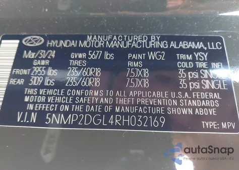 2024 Hyundai Santa Fe Sel from USA, damaged, VIN 5NMP2DGL4RH032169